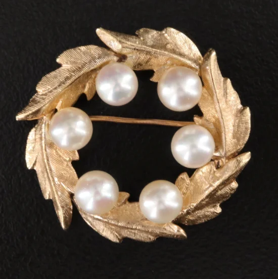 Estate Collection Brooch - 14K Pearl Wreath Brooch