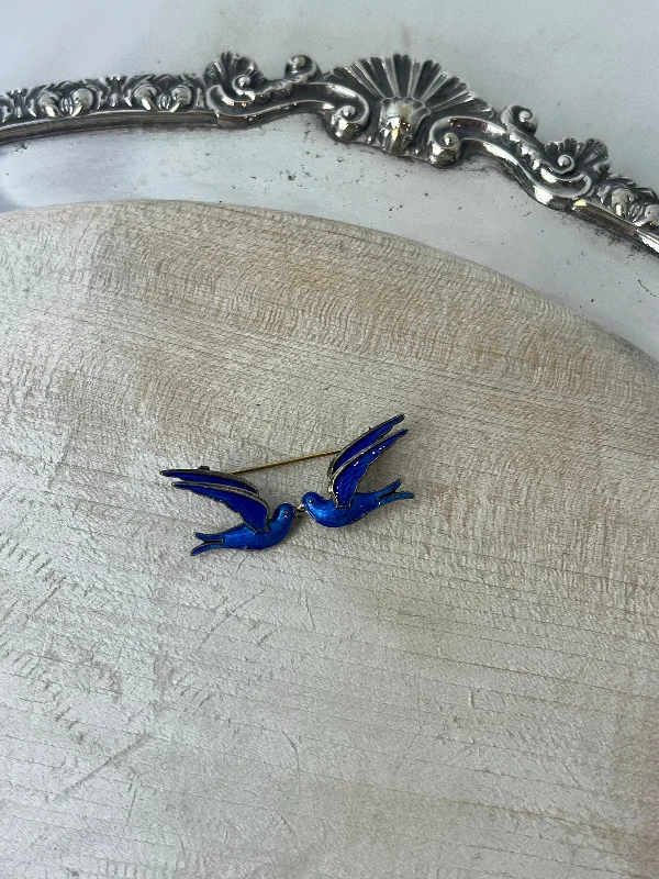 Estate Collection - Vintage Sterling Enamel Blue Bird Brooch