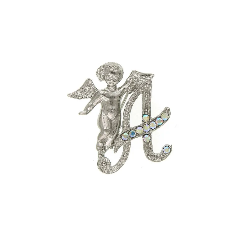 1928 Jewelry Aurore Boreale Crystal Angel Initial Pin