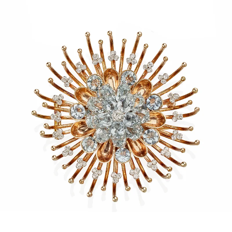 Tiffany & Co. 1940s Aquamarine and Diamond Chrysanthemum Brooch