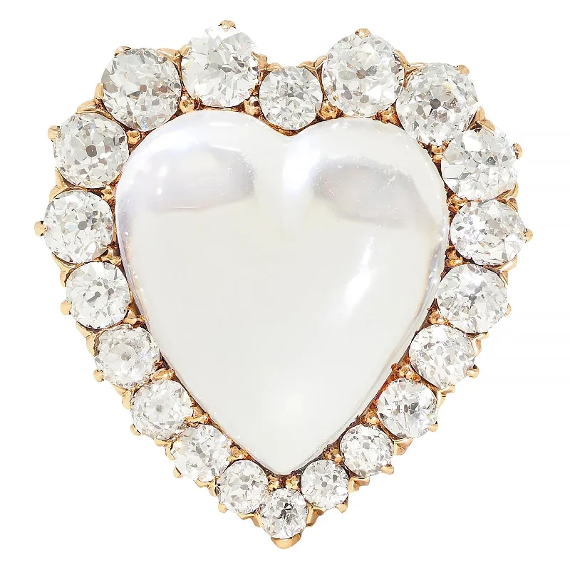 Victorian 1.63 CTW Diamond Moonstone 14 Karat Gold Antique Heart Halo Pendant Brooch