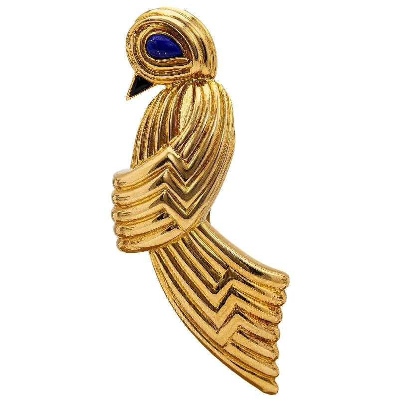 Vintage Boucheron Lapis and Onyx 18k Yellow Gold Bird Brooch