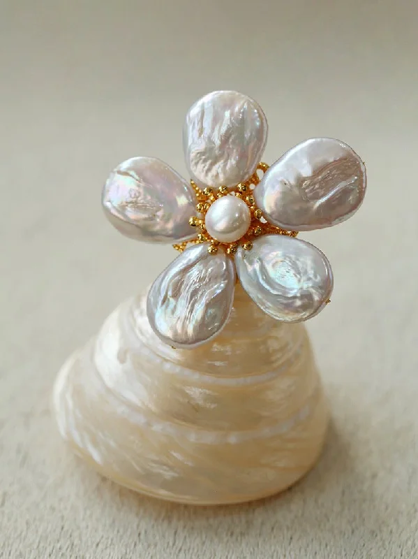 Vintage Freshwater Baroque Pearl Flower Brooch