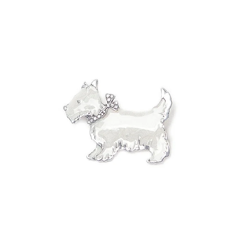 White Enamel Scottie Brooch